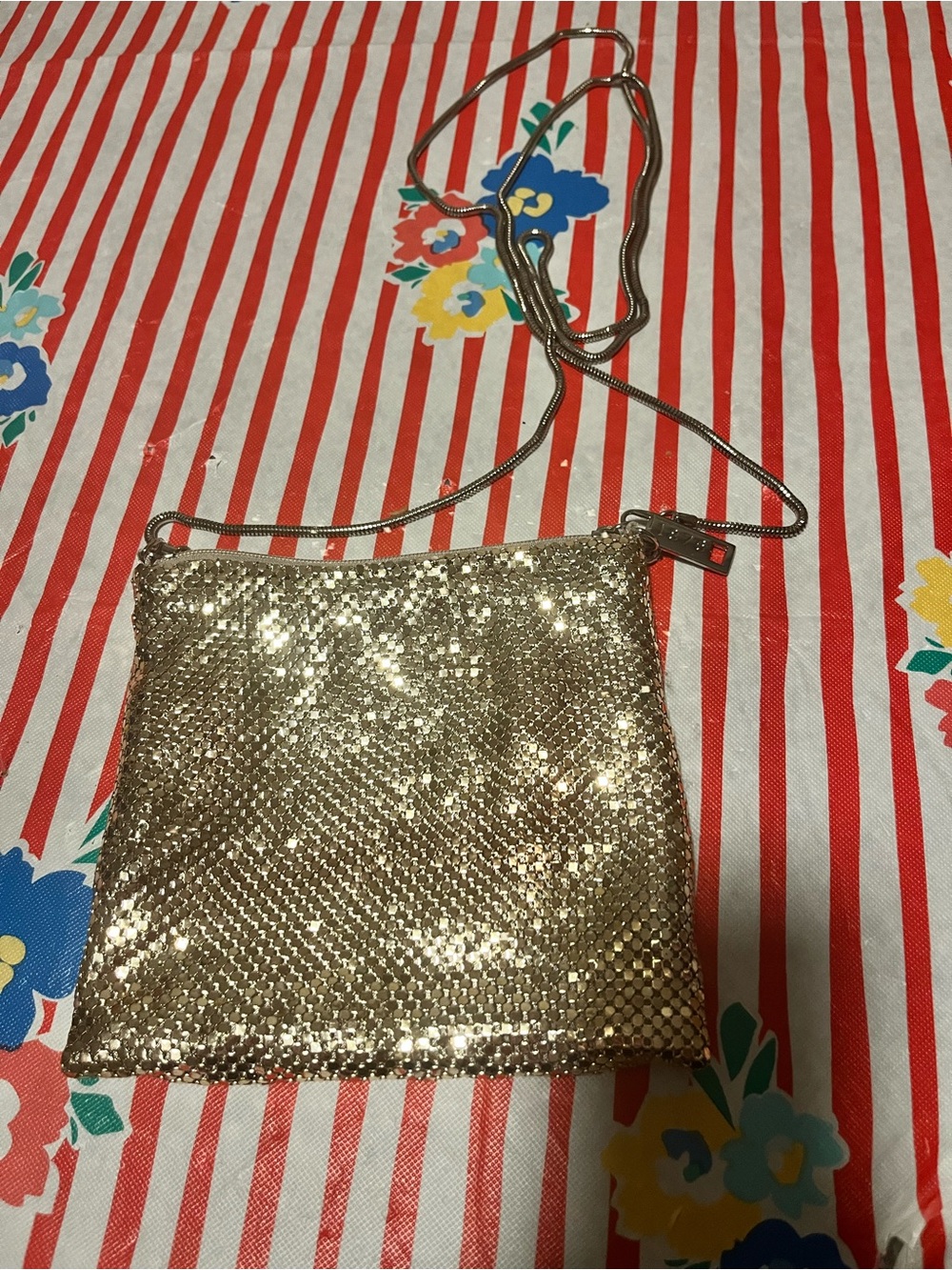 Whiting & Davis Silver/Gold Mesh Crossbody Evening Bag